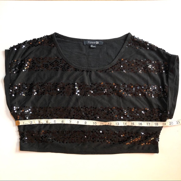 Forever 21 Black Sequin Crop Top Striped Small - Picture 6 of 8